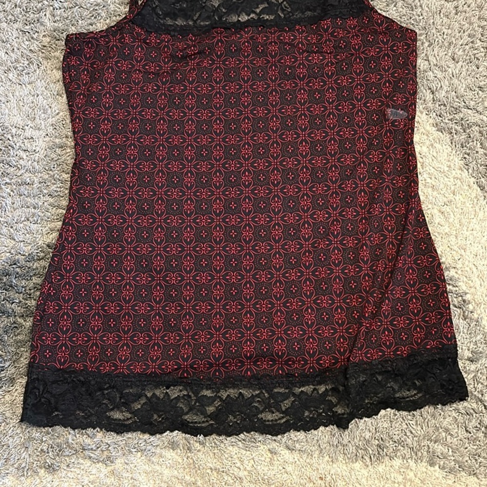 Maurices Red and Black Sleeveless Fitted Camisole with Lace